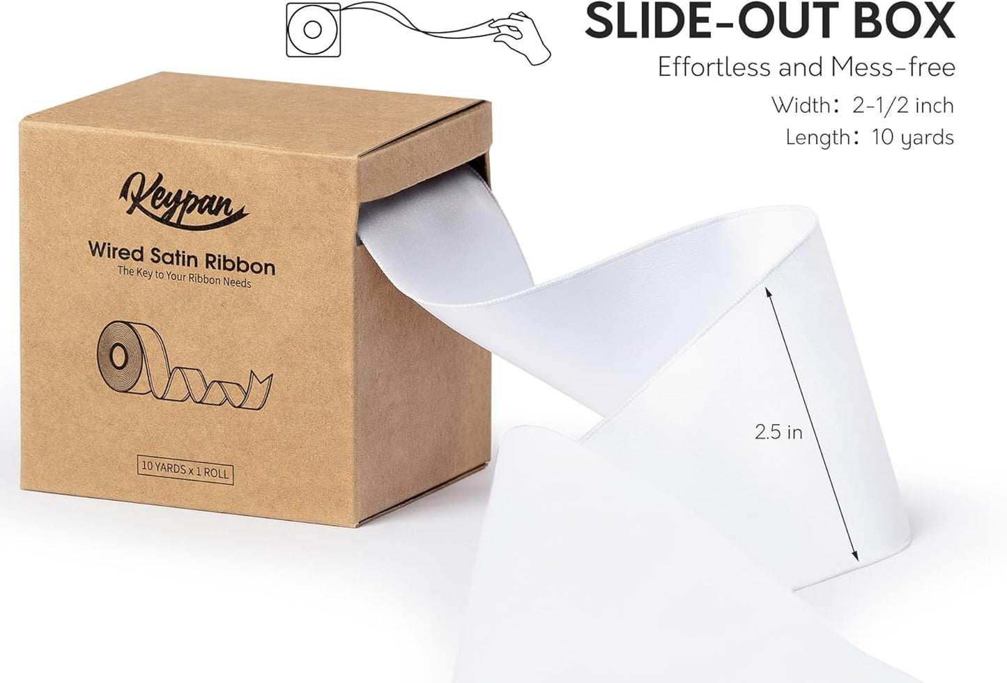 White Satin Ribbon Double-Faced Wired Ribbons for Gift Wrapping Flower Bouquet Bows Wedding Invitation Christmas Decor Crafts 2-1/2 Inch 10 Yards