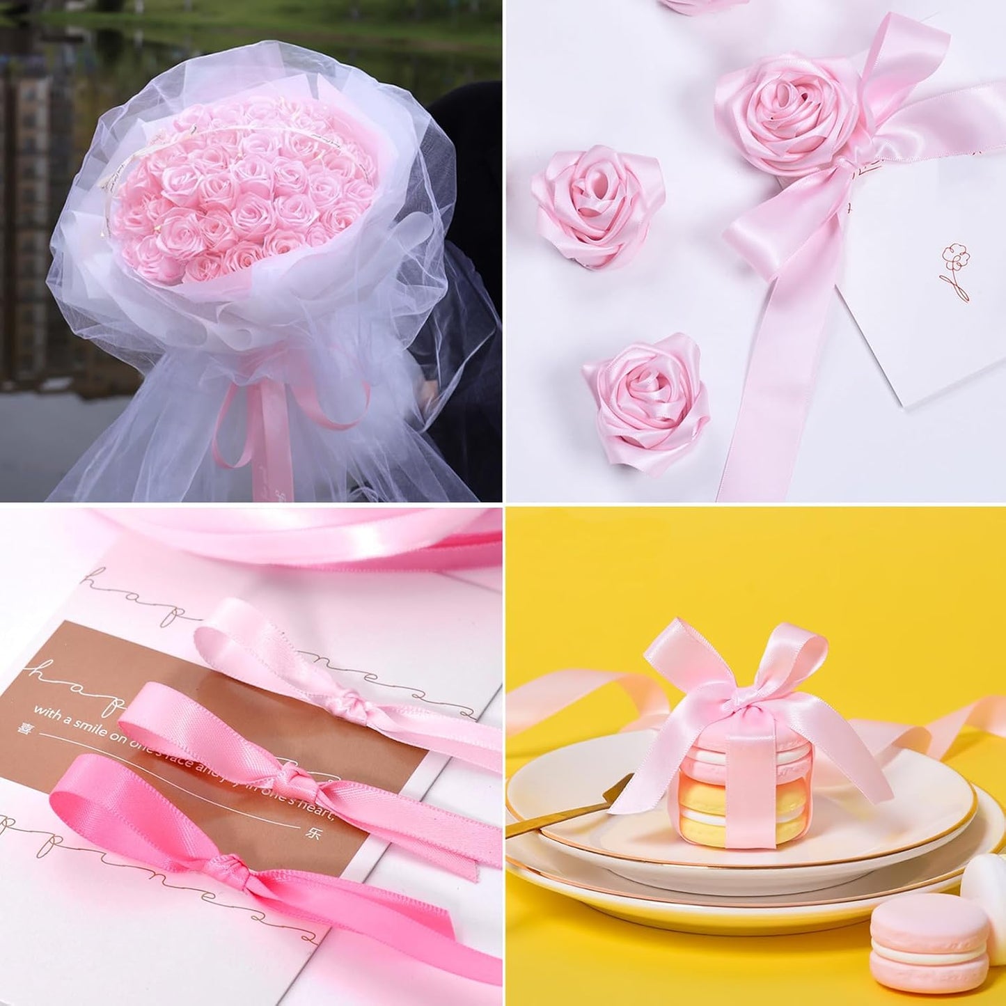 5/8" x 50 Yards Light Pink Satin Ribbon Single Faced Fabric Ribbons for Gift Wrapping, Crafting, Bows Making, Sewing, Wedding, Home Decor