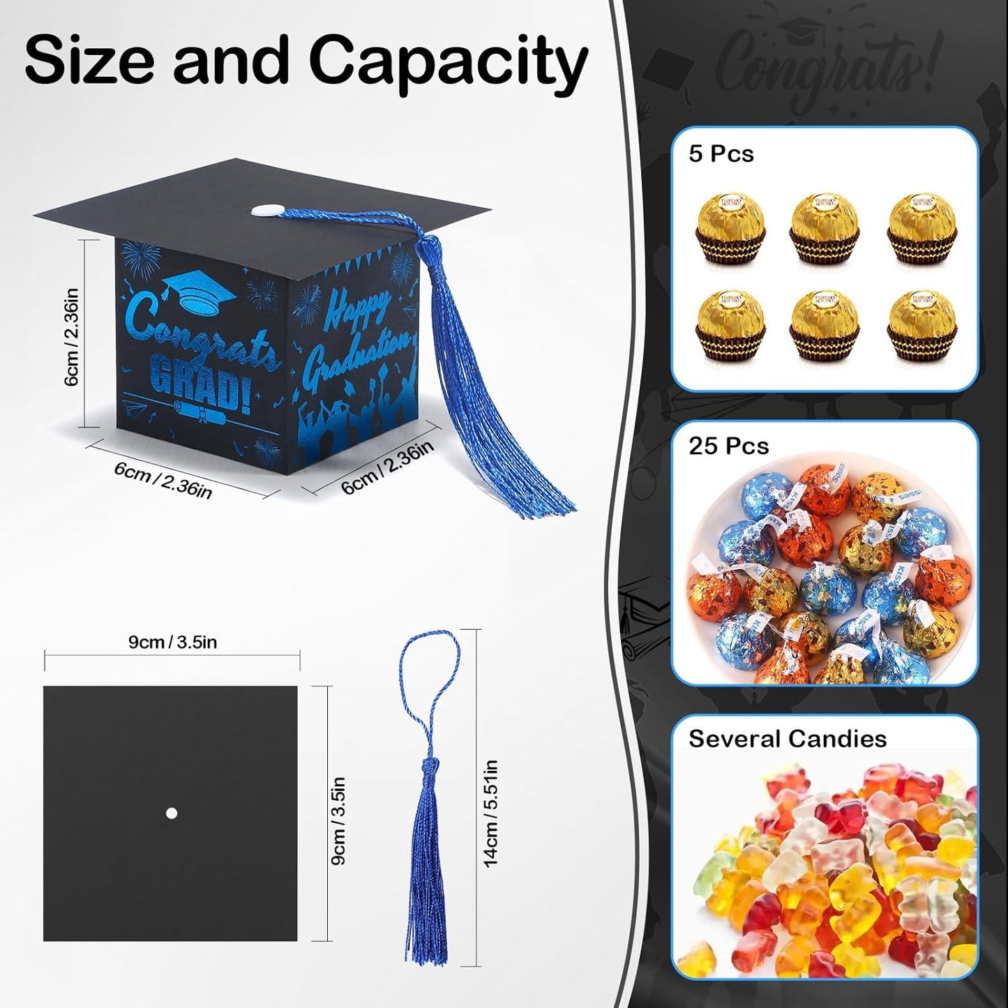 COTOPHER 36 Pack Mini Graduation Cap Gift Boxes with Tassel, Class of 2025 Graduation Candy Boxes Centerpieces for Tables Party Decorations, Small Treat Chocolate Box Graduate Favors Supplies