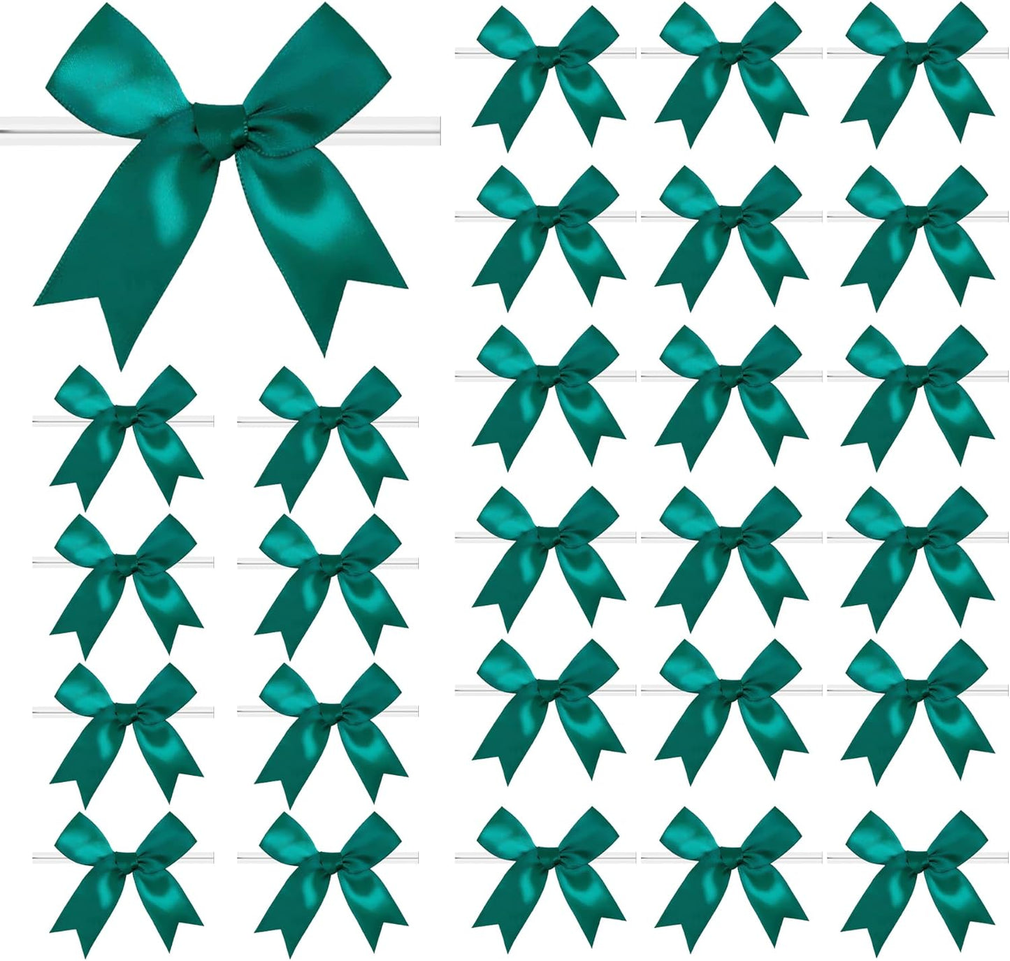 50 PCS Twist Tie Bows Satin Ribbon Bows 3.3 Inch Gift Wrap Bows Craft Bows for Gift Wrapping, Party Decorations Gifts Bag DIY Treat Bags Wedding Decor Baby Shower Christmas (Dark Green)