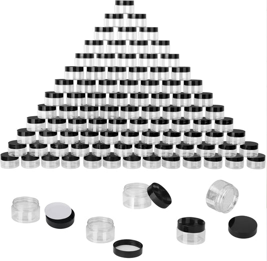 110 Packs 2 OZ Transparent Plastic Jars with black Lids, Body Butter Containers, Cosmetic Containers jars for Kitchen Ingredients, beads, sequins, Lotion, Cream, DIY Crafts and More by KUKLIPJIM.