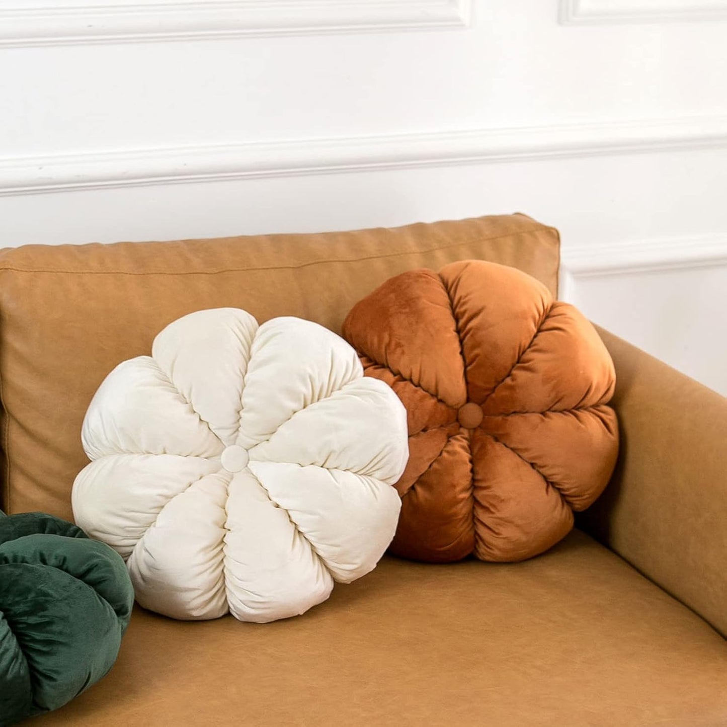 Flower Pillow Cushion Round Decorative Throw Pillow for Couch Bedroom Flower-Shaped Floor Cushion for Girls Kids (Orange, 15.7”)