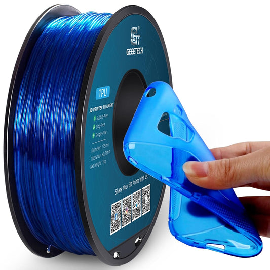 Geeetech TPU Filament 1.75mm, Shore 95A Flexible 3D Printer Filament with High Elasticity, 1KG (2.2lbs) Spool, Dimensional Accuracy ±0.03mm, Fits Most FDM Printers, Clear Blue