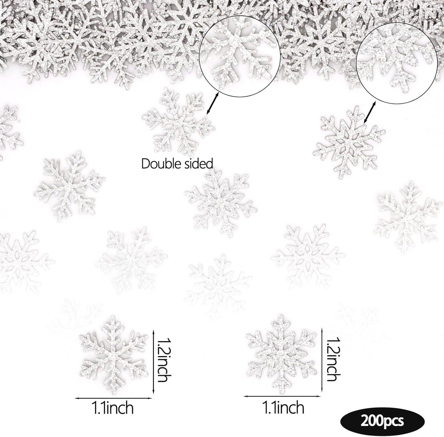 200PC Silver Glitter Snowflake Confetti Winter Wonderland Baby Shower Decoration Winter Onederland Table Scatter Christmas Wedding Birthday Party Supplies