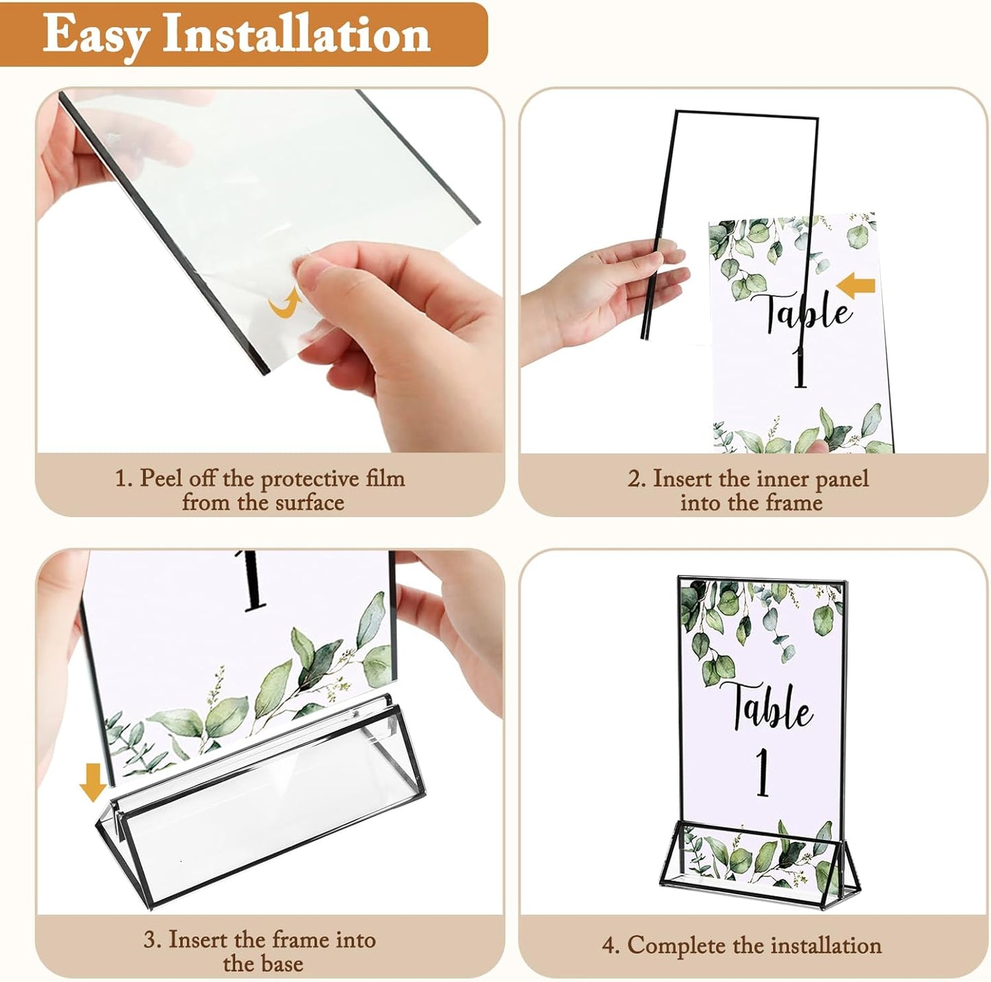 Floroom 24 Pack 5x7 Inch Clear Acrylic Sign Holders, Double-Sided Black Display Stand Picture Frames for Table Numbers, Menus, Flyers, Weddings, and Offices