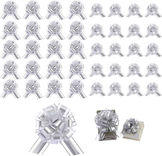 40 Pieces 6 Inches and 3 Inches Pull Bow Wrapping Pull Bow Ribbon Pull Bows for Wedding Baskets,Large Bows for Presents. (Silver)