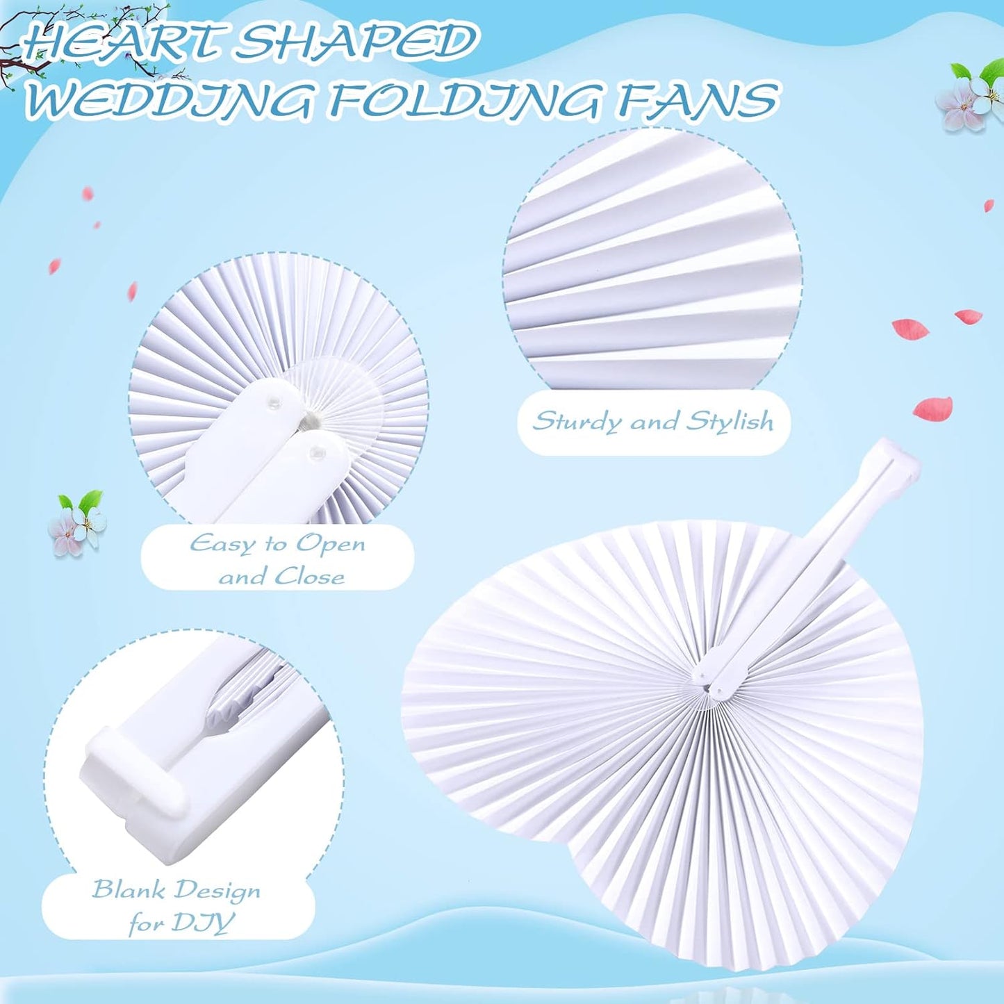 Unittype 150 Packs Wedding Paper Fans Heart Shaped Folding Handheld Fans for Wedding Decorate Guests Favor Anniversary Birthday Party Supplies Home Decor(White)