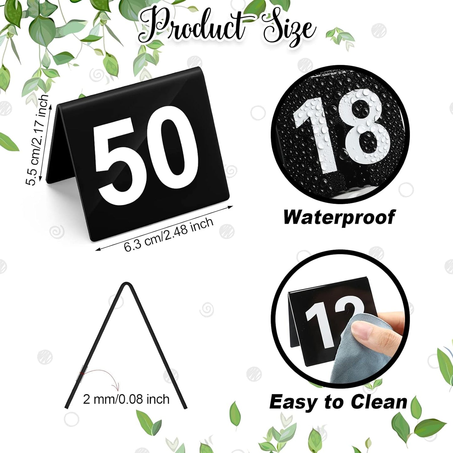 Tuanse Table Numbers 1-50 Acrylic Double Side Numbered Table Tents Restaurant Wedding Number Cards Signs for Banquets Party Wedding Reception(Black)