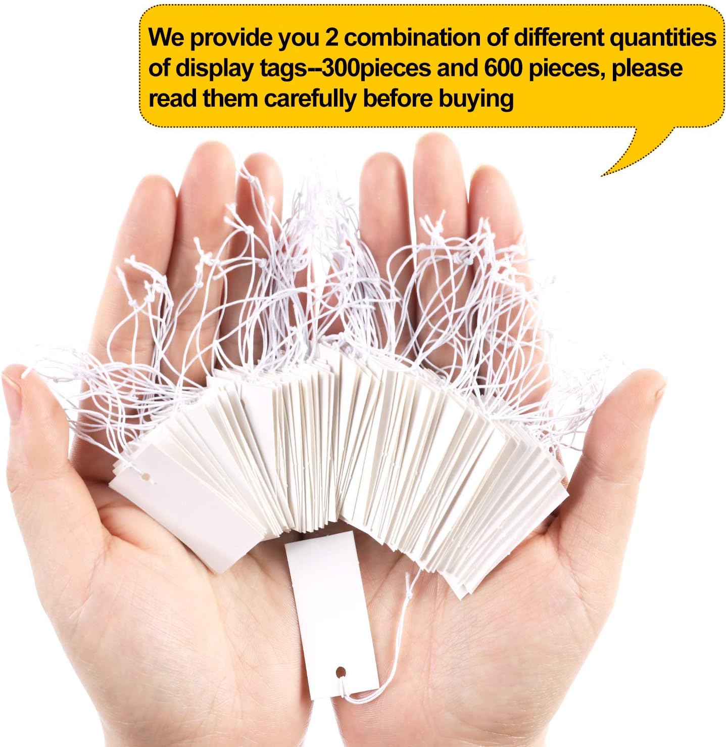 Shappy 300 Pcs 0.8 x 1.58 Inches White Price Display Tags Marking Labels Display Hanging Tags with Elastic String