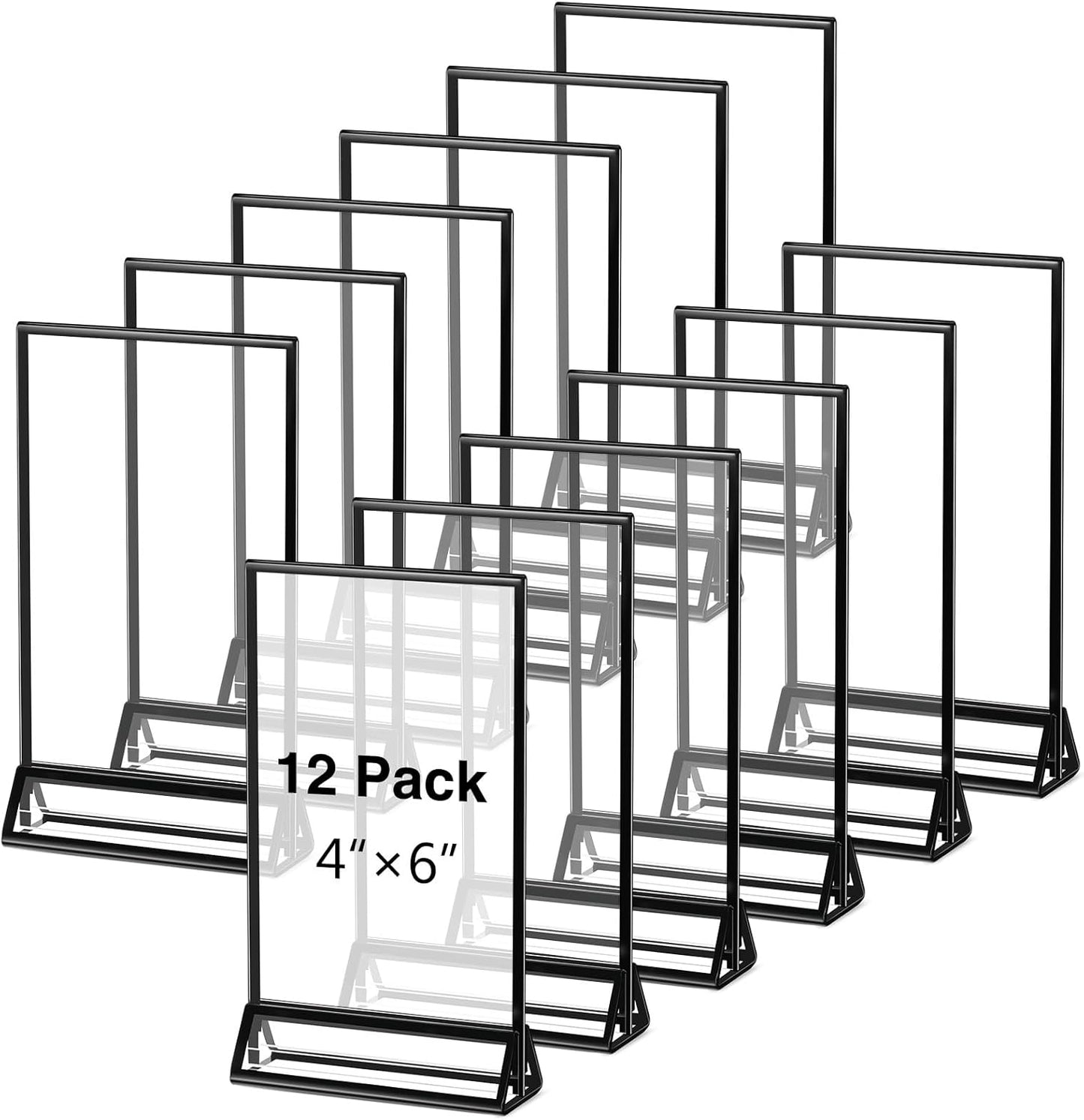 12 Pack Acrylic Sign Holders with Black Border Table Sign Number Holders Double Sided Clear Frame for Wedding Restaurant Picture Centerpiece Party Anniversary(4 x 6 Inch)(4 x 6 Inch)