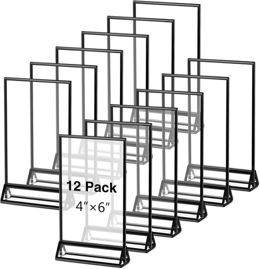 12 Pack Acrylic Sign Holders with Black Border Table Sign Number Holders Double Sided Clear Frame for Wedding Restaurant Picture Centerpiece Party Anniversary(4 x 6 Inch)(4 x 6 Inch)