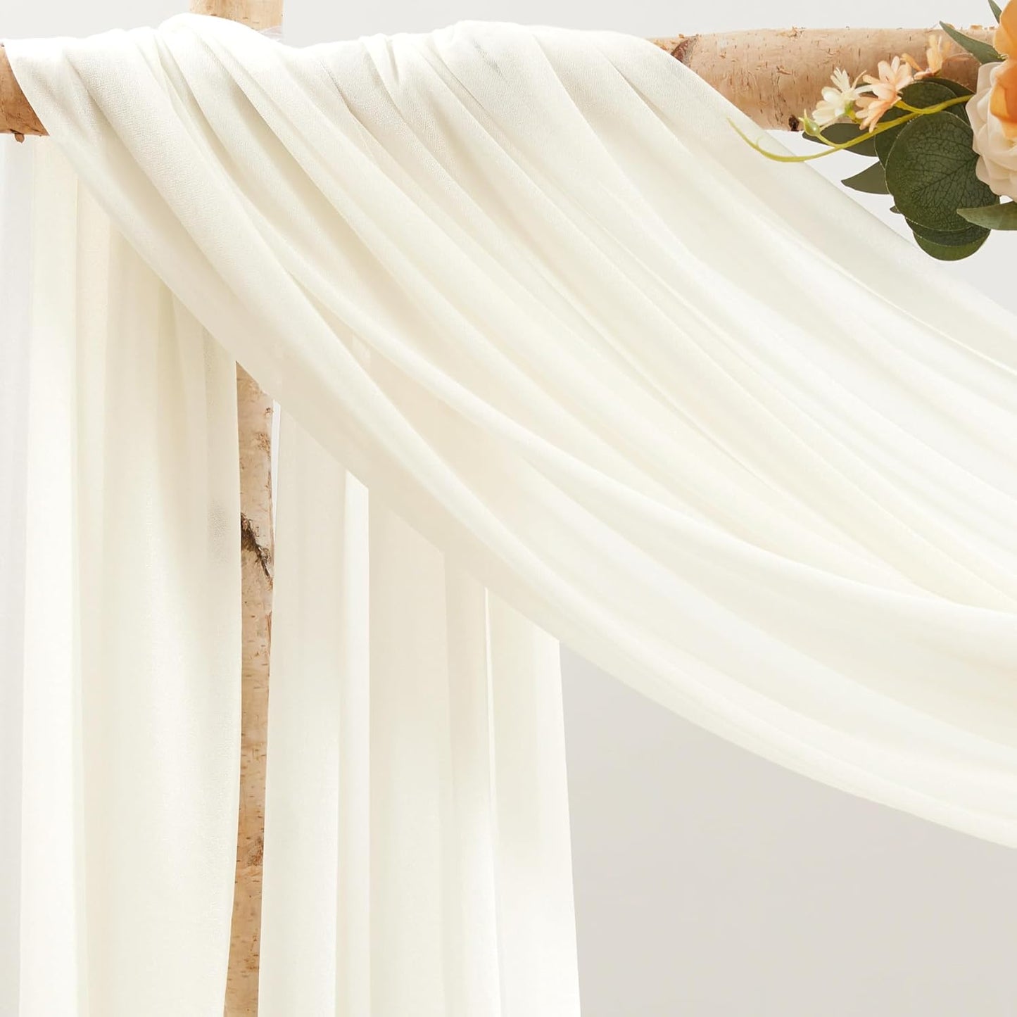 30" x 20Ft Wedding Arch Draping Fabric, 2 Panels Ivory Sheer Curtain Drapes Extra Wide & Long Backdrop Curtains for Wedding Arch Ceremony Birthday Party Decorations