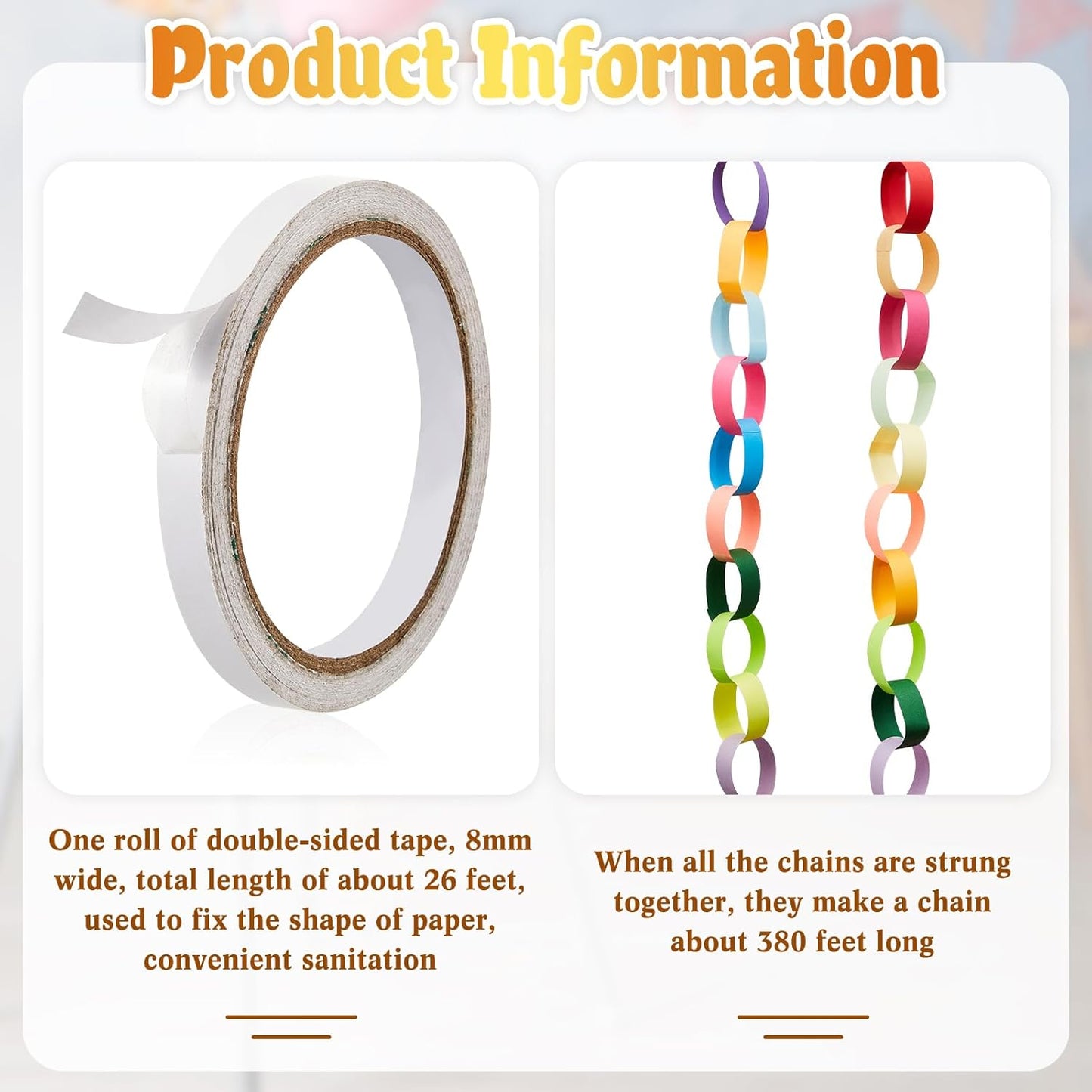 Lincia 1000 Sheets Halloween Paper Chain Garland, Construction DIY Crafts Chain Strip for Fall Thanksgiving Party Decor, 1x8 Inch with Double Sided Tape (Bright)