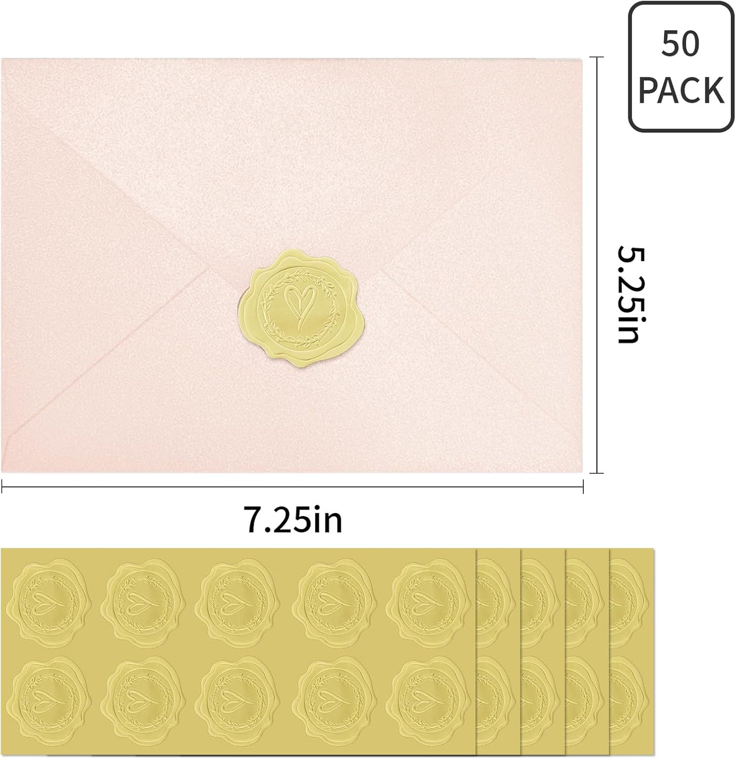 50 PCS Pearl Pink A7 Envelopes with Stickers, Shimmering 5x7 Envelopes for Invitations, Great for Wedding Invitation Cards, Birthday RSVP, Graduation, Baby Shower 5.25 x 7.25 inches