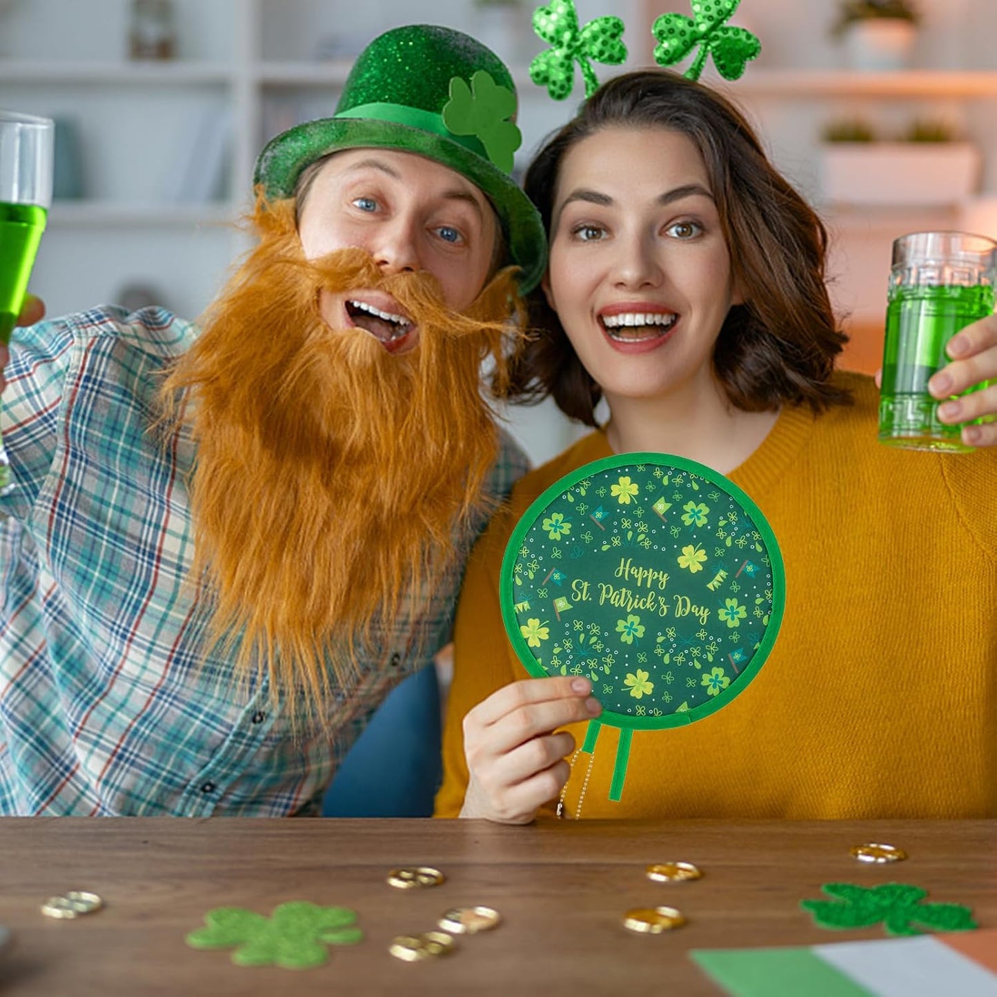 4 Styles St. Patrick's Day Round Foldable Hand Fan Foldable Fan Handheld Compact Cooling Fans,Round Folding Fan for Outdoor Games,Holiday Decoration,Festival,Party Favors,Travel,Events