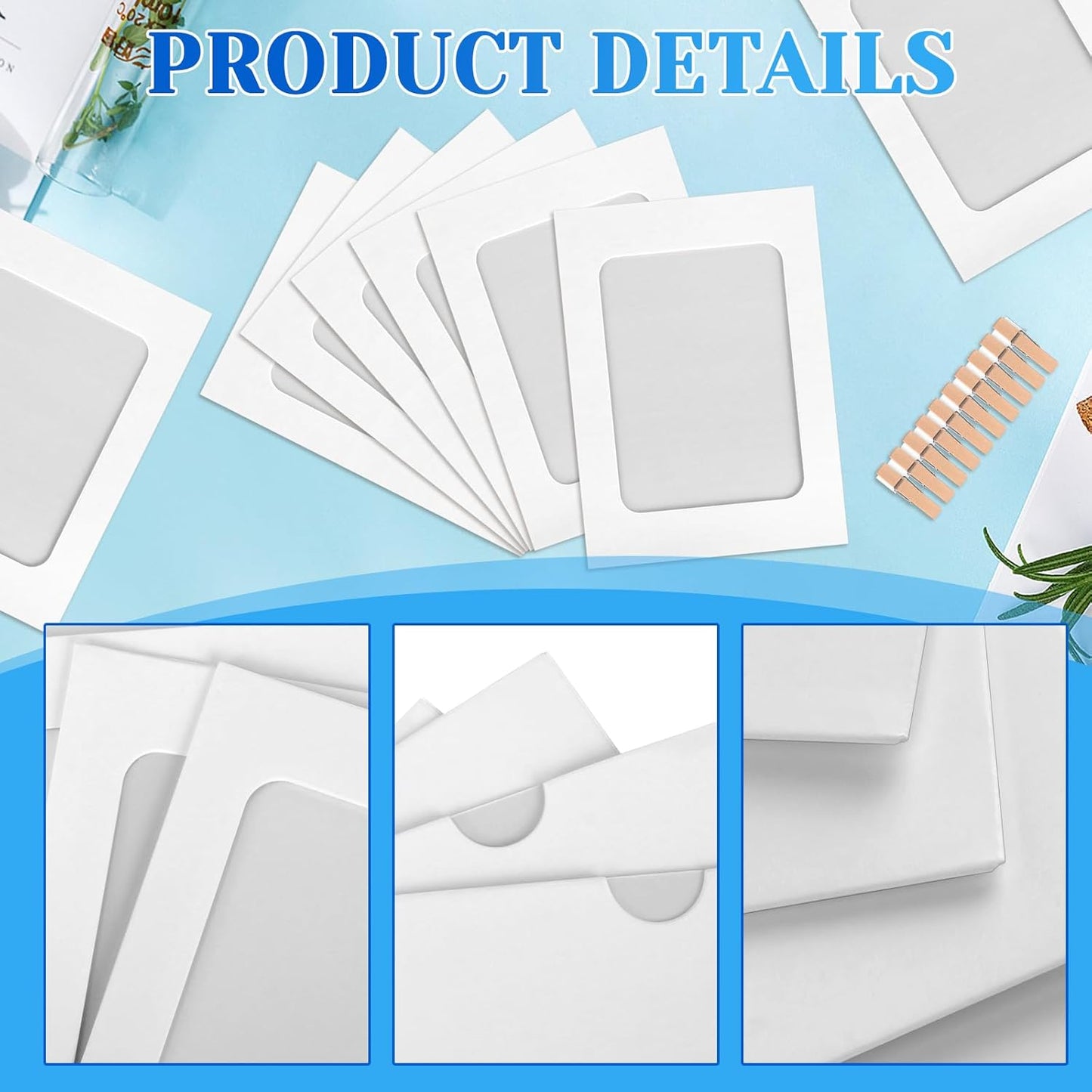 100 Pack Paper Picture Frames, 4x6 Inch Photo Strip Frame Hanging Photo Display Banner, White Photo Holder with Wooden Clips and String for Wall Decor and Party Supplies