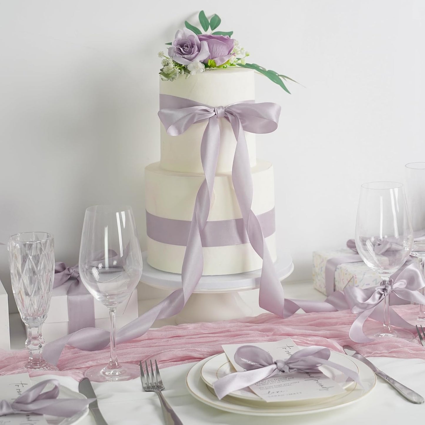 HUIHUANG Dusty Purple Ribbon 1-1/2 inch x 50 Yards, Double-Faced Dusty Lilac Satin Ribbon for Flower Bouquets Gift Wrapping Crafts Bows Holiday Home Decor Wedding Bridal Shower Decoration