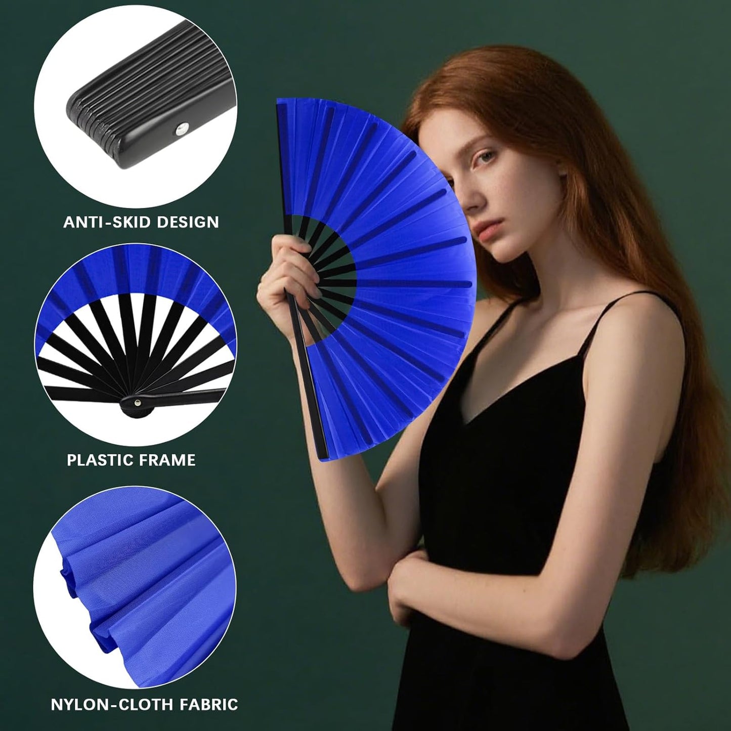 13inch Large Rave Fan Popping Clacking Fans for Line Dancing,Hand Fans for Women Foldable,Boots on The Ground Fan,Portable for Outdoor,Wedding,Party,Decoration (10pcs Blue)