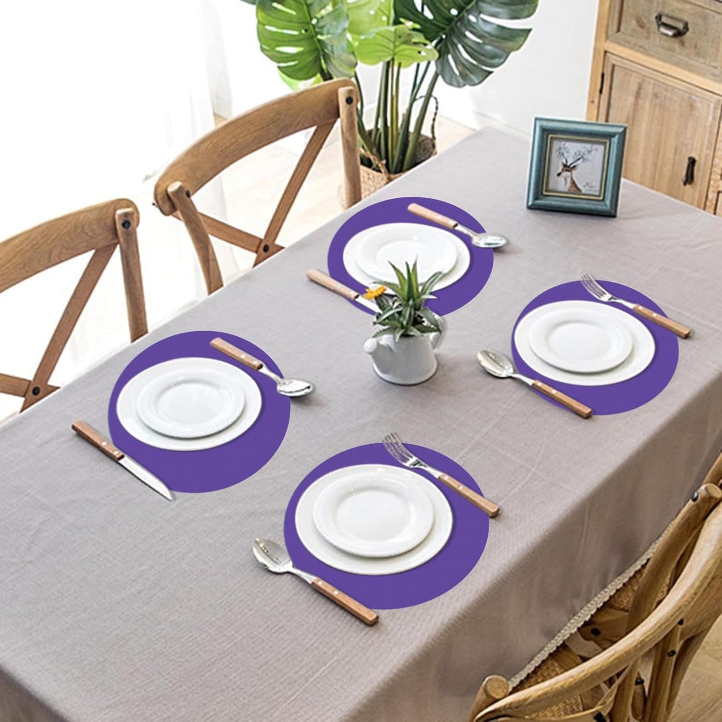 50 Pieces Purple Paper Place Mats Round Disposable Table Mats Purple Paper Doilies Decorative Placemats for Wedding Banquet Party Home Dining Tableware Decor