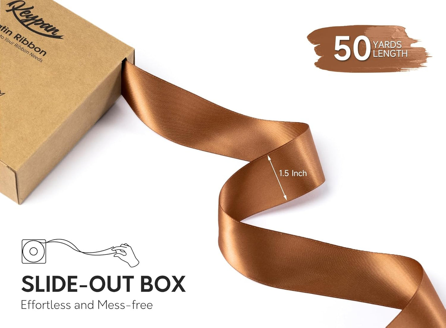 Brown Satin Ribbon 1-1/2 Inch 50 Yards Double-Faced Polyester Ribbons for Gift Wrapping Crafts Flower Bouquet Wedding Paper Christmas Holiday Decor