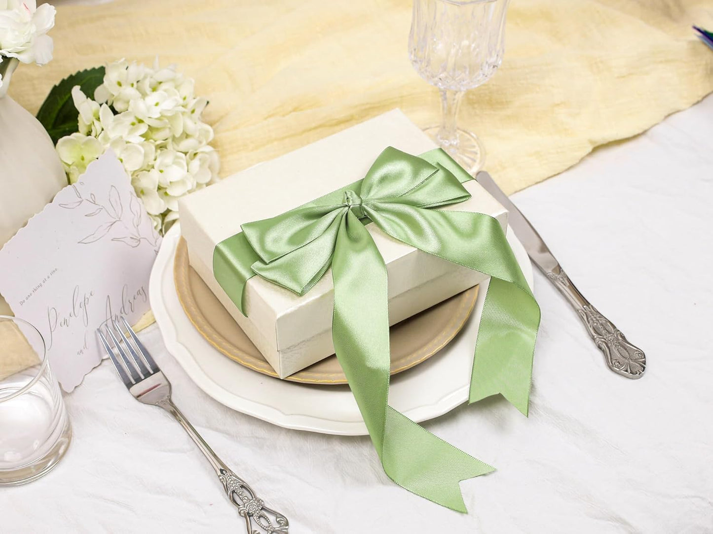 Sage Green Satin Ribbon 1-1/2 inch X Continuous 100 Yards, Single Face Polyester Ribbon Perfect for Gift Wrapping, Flower Bouquet, Wedding Decor, Crafts, Bow Making, Sewing and More