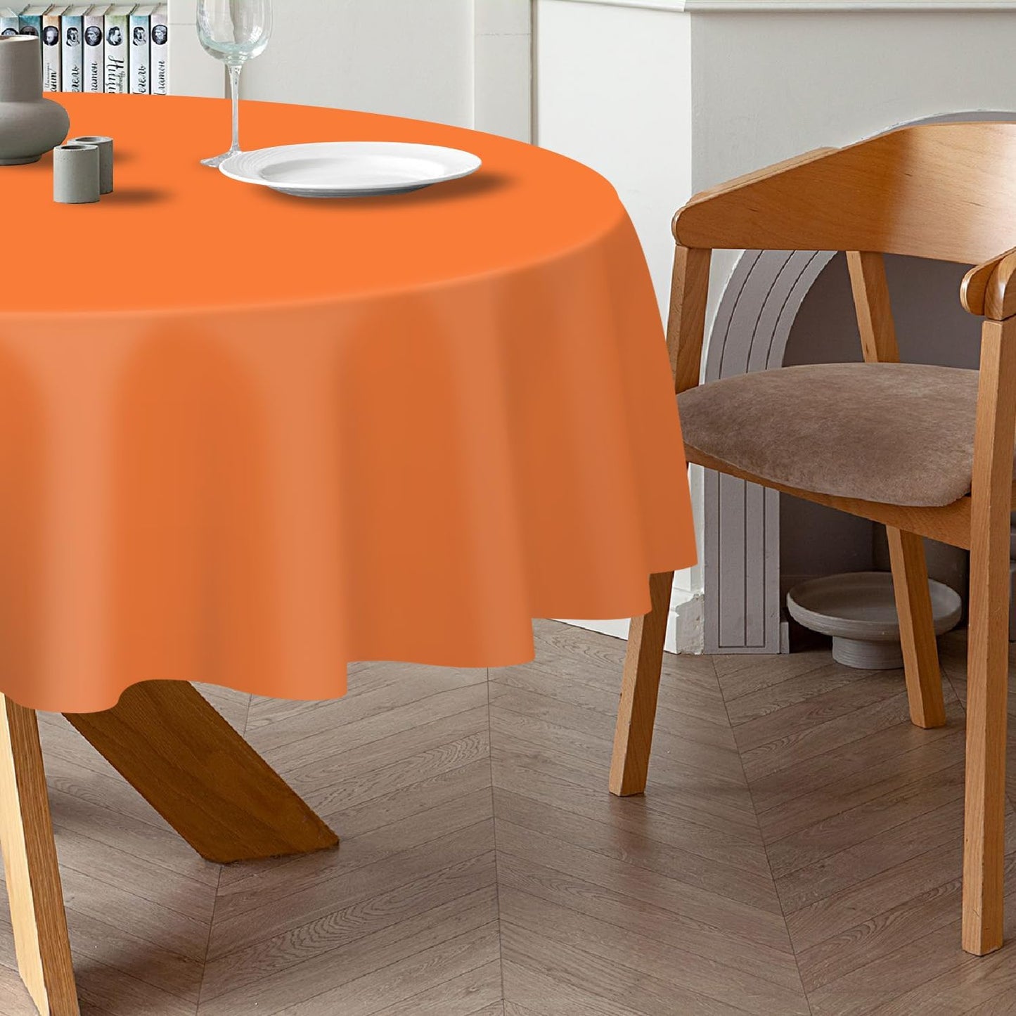 QIKSION Orange Round Tablecloth 2 Pack, 84 Inch Plastic Table Cover Disposable for Parties