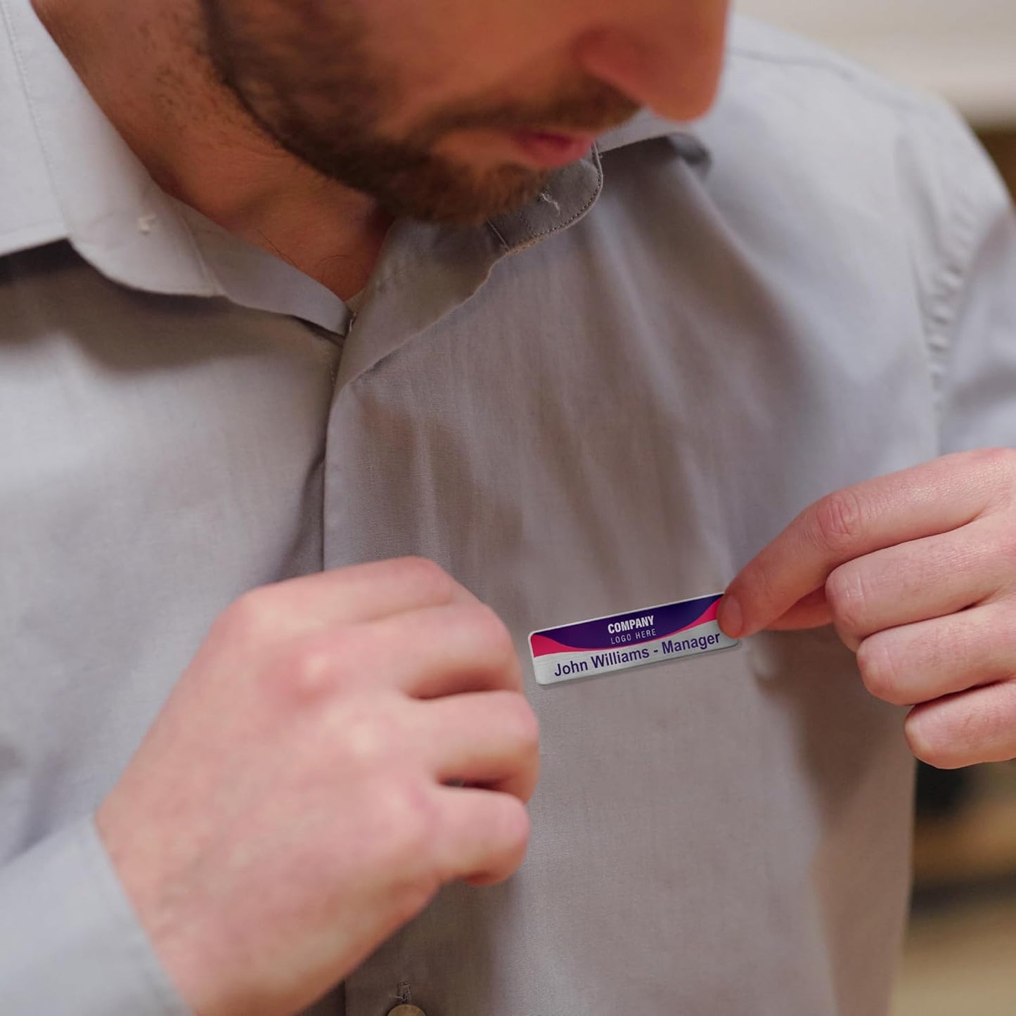 Personalized Name Tag Badges Identification Customized with Text & Logos, Acrylic Name ID for Clothing with Pin or Magnetic Backing, Gold & Silver Plates for Business or Employees (Your own Design)