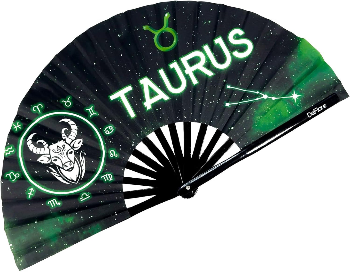 DeFlare | Cosmic Zodiac Rave Fan | Zodiac Sign Hand Fan | Astrology Rave Fan | Hand Fan | Large Rave Fan | Large Clacking Fan