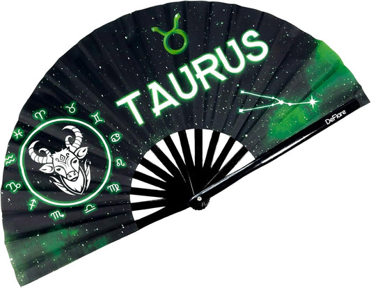 DeFlare | Cosmic Zodiac Rave Fan | Zodiac Sign Hand Fan | Astrology Rave Fan | Hand Fan | Large Rave Fan | Large Clacking Fan