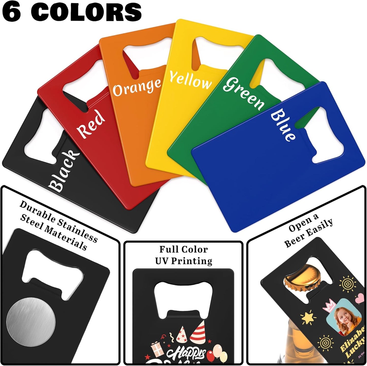 4-100 Pcs Custom Bottle Opener, Personalized Stainless Steel Credit Card Bottle Opener, Full Color Print Custom Beer Can Opener Bulk for Bar, Wedding Favors, Party, Promotion, Groomsmen Gift (Yellow)