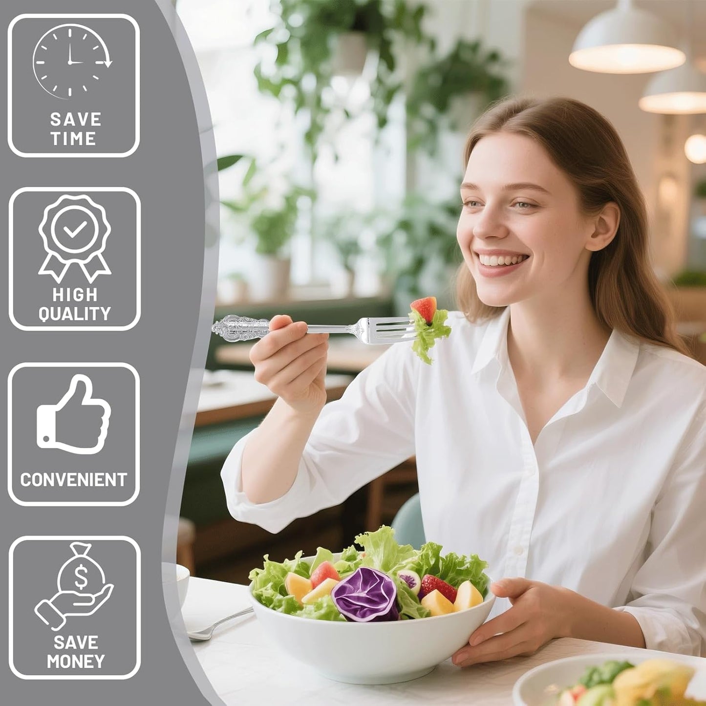 300Pieces Silver Plastic Silverware - Heavy Duty Silver Disposable Utensils - Fancy Plastic Cutlery Set Includes 100 Forks, 100 Spoons, 100 Knives for Dinner Parties Weddings