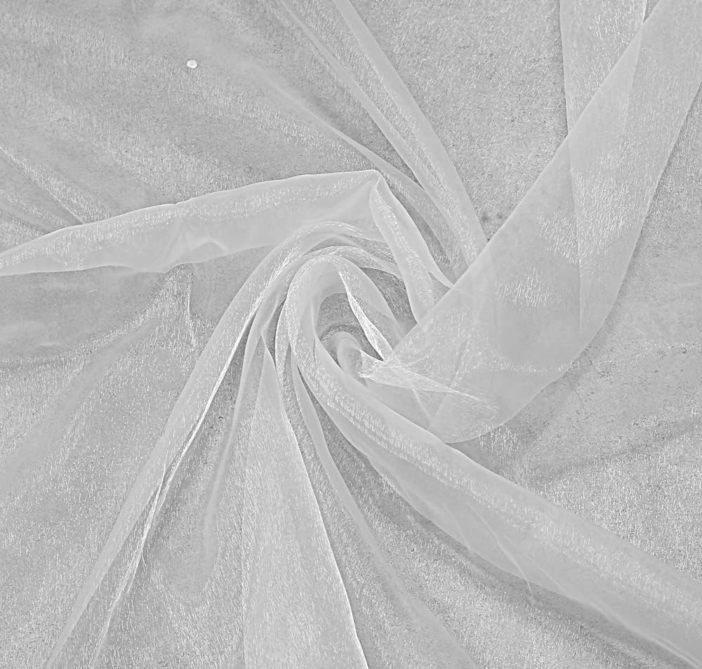 VDS White Organza Fabric, 30 Yards Continuous, 45” Wide, Wedding Party Decoration Iridescent Crystal Sheer Shiny Organza Tulle Bridal Dress DIY Crafts Costume Sewing Backdrop Arch Cloth