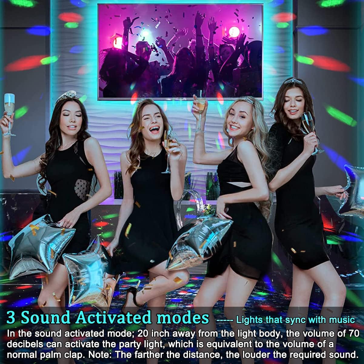 Party Lights Dj Disco Ball Light with Pattern Projection and Sound Activated, Buclhoz RGB Colored Strobe Stage Lighting for Parties Indoor Dance Birthday Rave Bar Karaoke Christmas Wedding Show Club