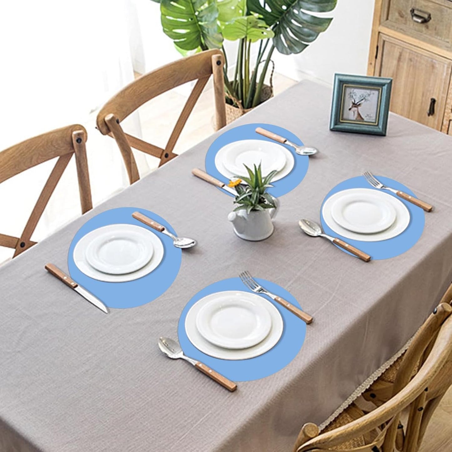 50 Pieces Baby Blue Paper Place Mats Round Disposable Table Mats Blue Paper Doilies Decorative Placemats for Wedding Banquet Party Home Dining Tableware Decor