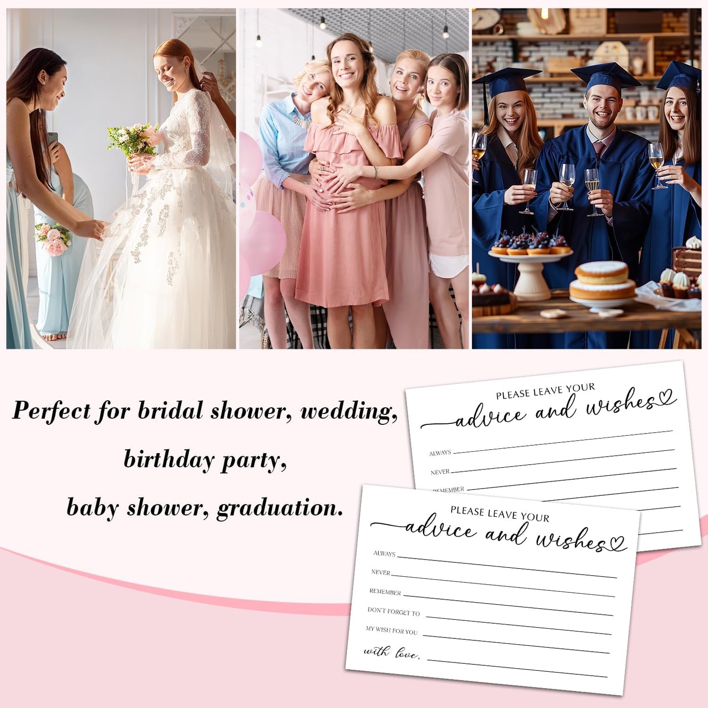25 Advice and Wishes Cards, Minimalism Fill-In Advice Cards for Bridal Shower Wedding Birthday Party Baby Shower Graduation Party, Well Wishes Card for Mr & Mrs Adults, Party Supplies -02