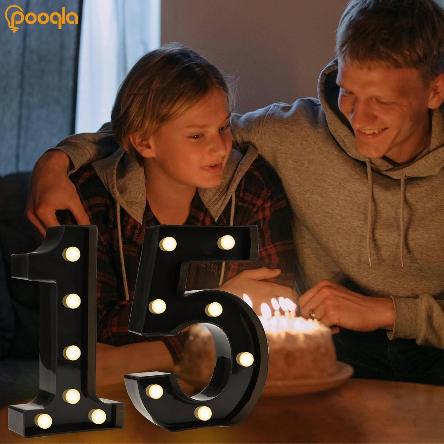 Pooqla Decorative Led Light Up Number Letters, Black Plastic Marquee Number Lights Sign for 15th Birthday Party Wedding Decor Battery Operated Black Decoration 15