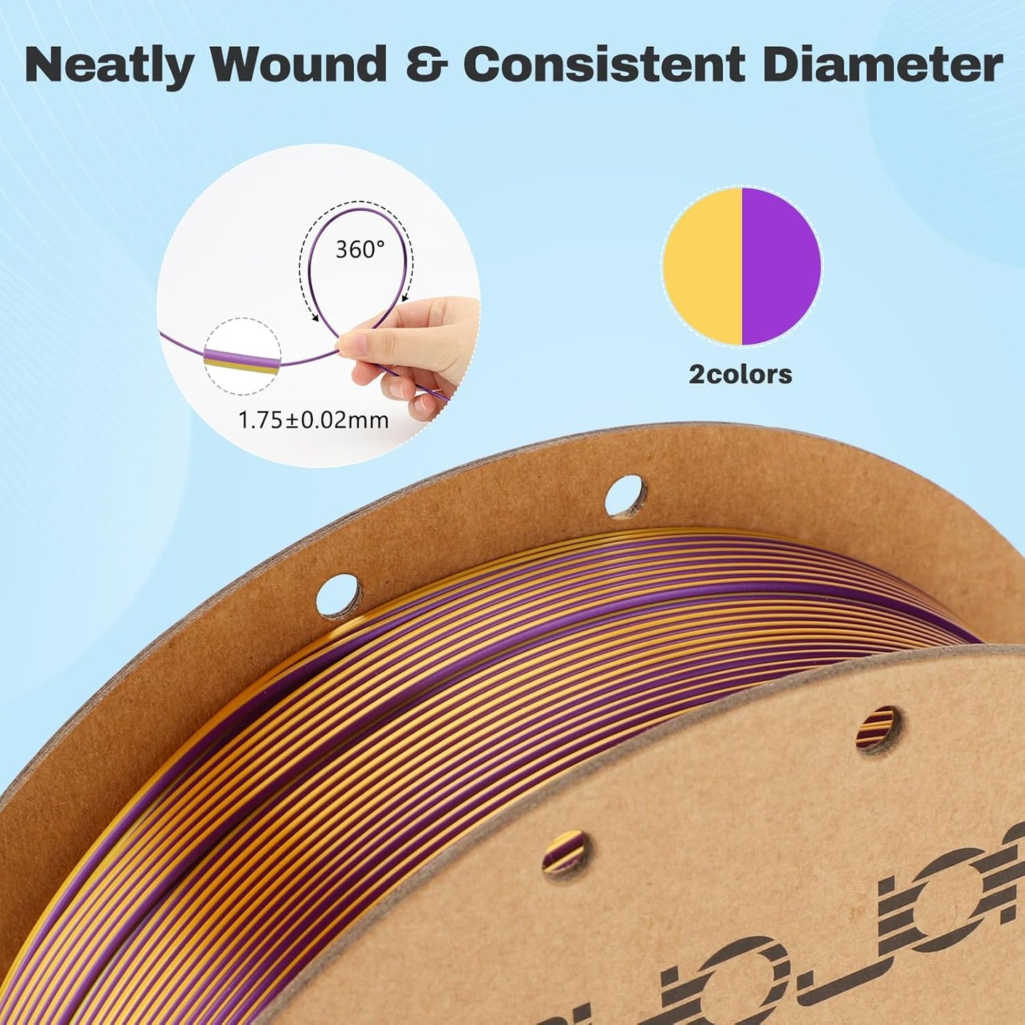 Silk PLA Filament 1.75mm Purple Gold Dual Color PLA 3D Printer Filament 2 in 1 Coextrusion 1KG Spool(2.2lbs) 3D Printing Filament Dimensional Accuracy +/- 0.03mm Fits for Most FDM 3D Printers