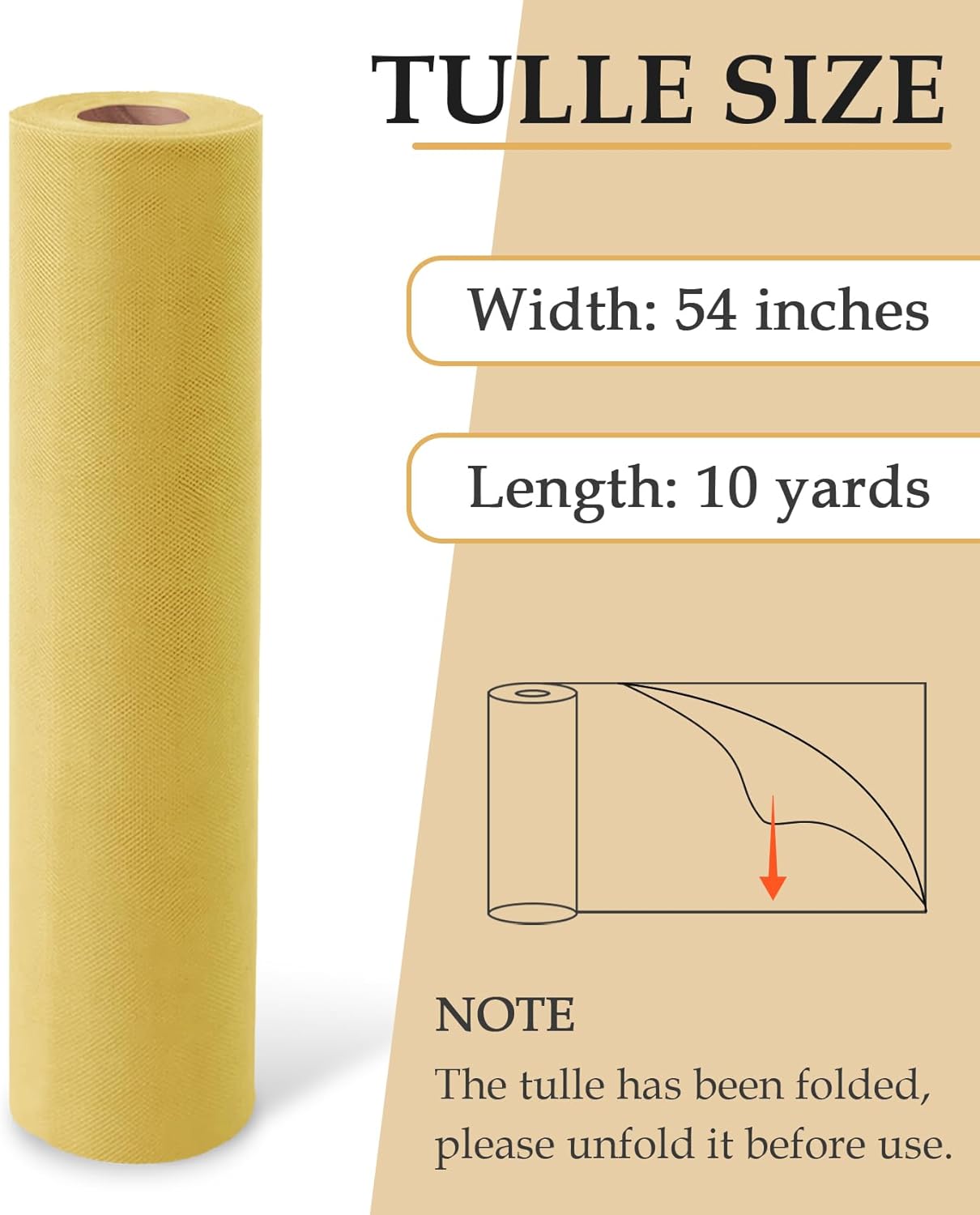 Tulle Fabric Roll, 54" x 10 Yards (30FT) Tulle for Wedding Decorations Tutu Party Backdrop Baby Shower Table Skirts Christmas Gift Wrapping (Antique Gold)