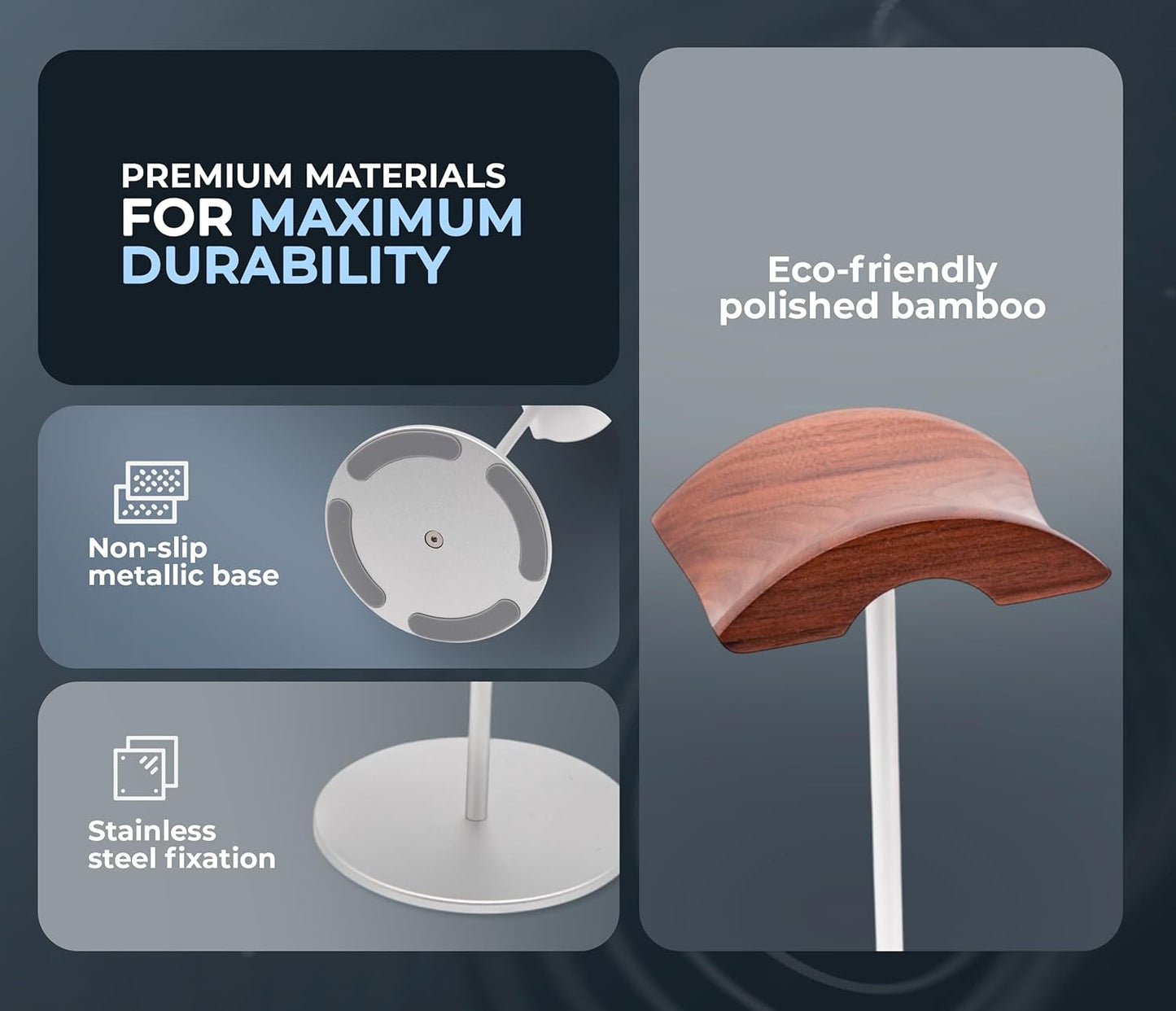 Headphone Stand for Desk – Premium & Minimalist Headset Holder with Round or Oval Base for Gaming, Office & Home (Silver Wood, Standard)