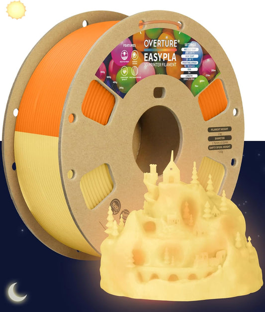 OVERTURE Glow PLA Filament 1.75mm 3D Printer Filament, 1kg Spool (2.2lbs), Dimensional Accuracy +/- 0.02 mm, Fit Most FDM Printer (Glow Orange)