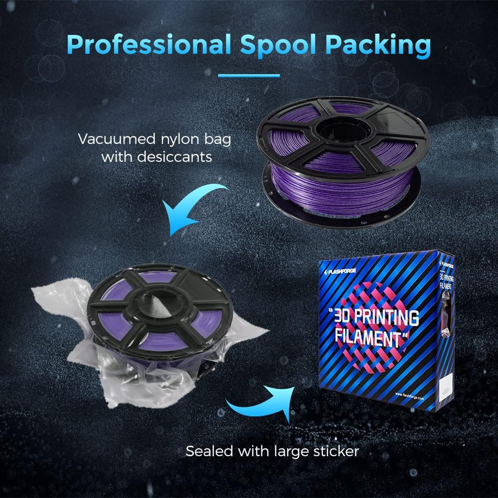 FLASHFORGE 3D Printer Filament, PLA Galaxy Filament 1.75mm, 1KG Spool (2.2lbs), Dimensional Accuracy +/- 0.02mm for FDM 3D Printers, Better Tenacity & No Knotting (Purple)