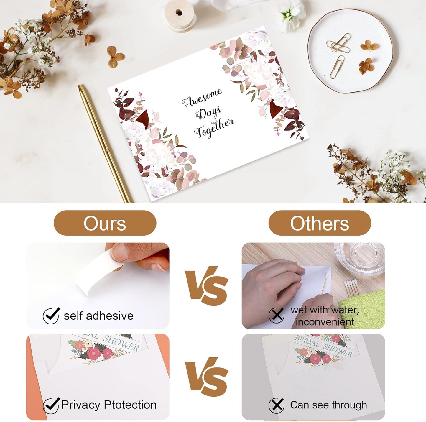 Goefun 100 Pack Blank Invitations with Envelopes, 5 x 7 Postcards and A7 Envelopes Self Seal for Wedding, Graduations, DIY Cards, Thank You Cards & All Occasion