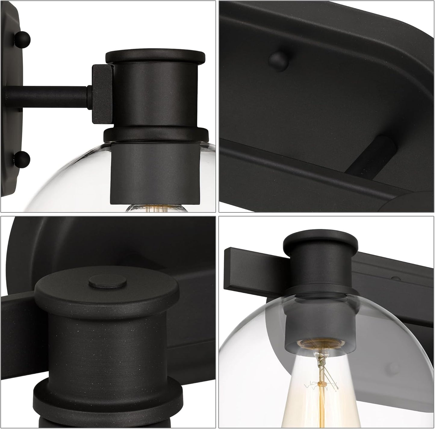 Dan Modern Farmhouse 2-Light Vanity Light Wall Sconce Lighting with Clear Glass Globe Shade in Light Black Finish for Bedroom, Hallway, Kitchen