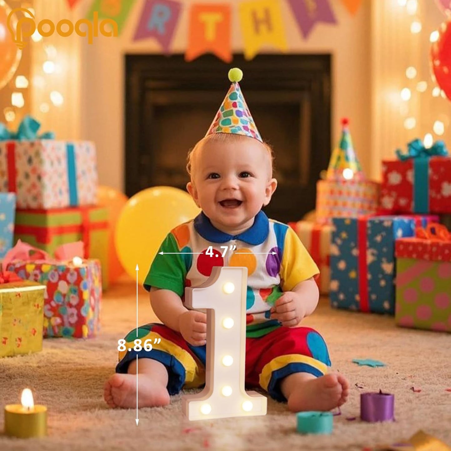 Pooqla Colorful Light Up Numbers, 35 Colors LED Marquee Number Lights for 1st Birthday Decorations with Remote, RGB Lighted Numbers Gift for Girls Boys for Party, Night Light, Room Decor, Number 1