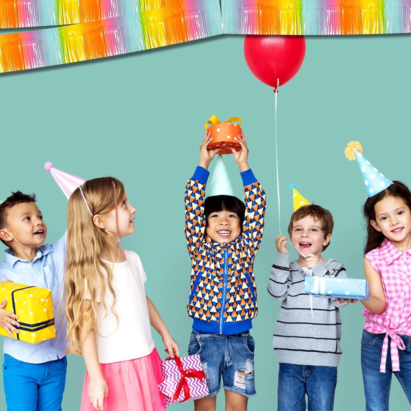 6 Pack 10 Feet Foil Fringe Garland Metallic Tinsel Streamers Banner Wall Hanging Backdrop Banner for Parade Floats, Thanksgiving, Christmas, Birthday, Halloween Party Decorations(Light Rainbow)