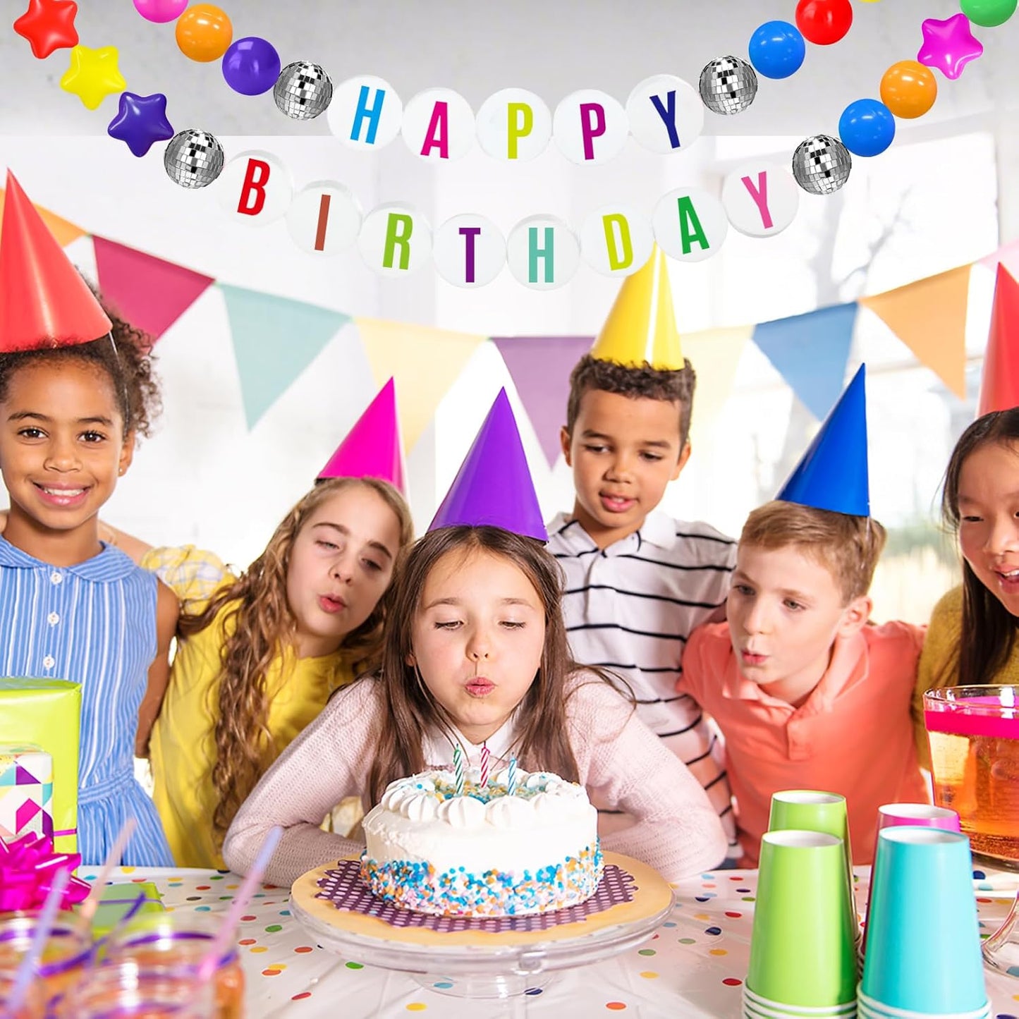 Giant Friendship Bracelet Garland Kit, DIY Birthday Banner with Letters Ball Jumbo Customizable Friendship Bracelet Decor for Halloween Christmas Wedding Party(Rainbow Colors)