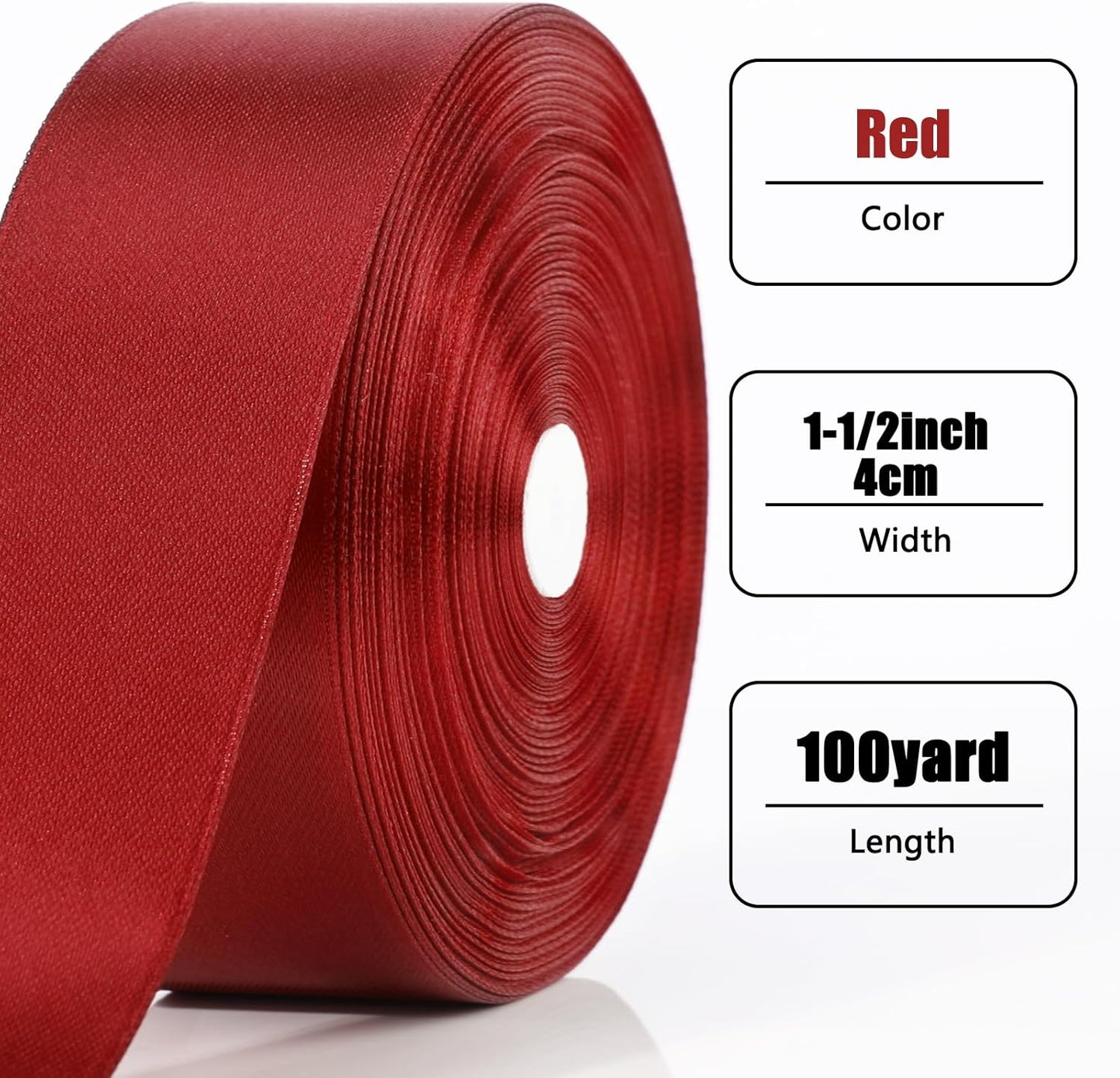 NESCCI 100 Yards Ribbon,1-1/2 Inch Wine Red Satin Ribbon,Single Face Satin Ribbons, Perfect for Gift Wrapping,Wedding Decoration,Handmade Bows, Wrapping Bouquet, Halloween, Christmas