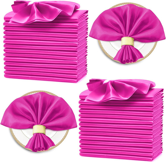 Horbaunal 30 Pack Hot Pink Satin Napkins 20 x 20 Inch, Square Soft Table Dinner Napkins, Silky Cloth Napkins Table Decoration for Weddings Banquets Parties