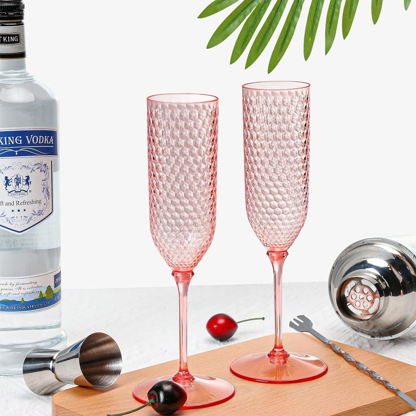 100 Pack Pink Detachable 2 piece Champagne Flutes 5.5 Oz Unbreakable Plastic Mimosa Disposable Champagne Glasses Drinking Cups Stemmed Reusable Wine Toasting Glasses for Wedding (100, Clear Pink)