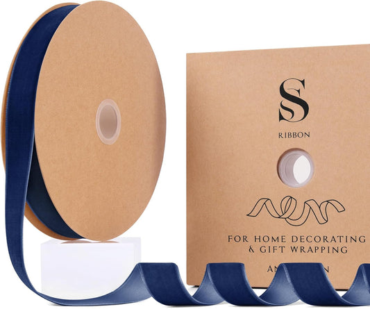 Navy Blue Christmas Velvet Ribbon for Tree, Gift Wrapping, Flower Bouquet, Wreath Decorations, Bow Making 1'', 25 Yards